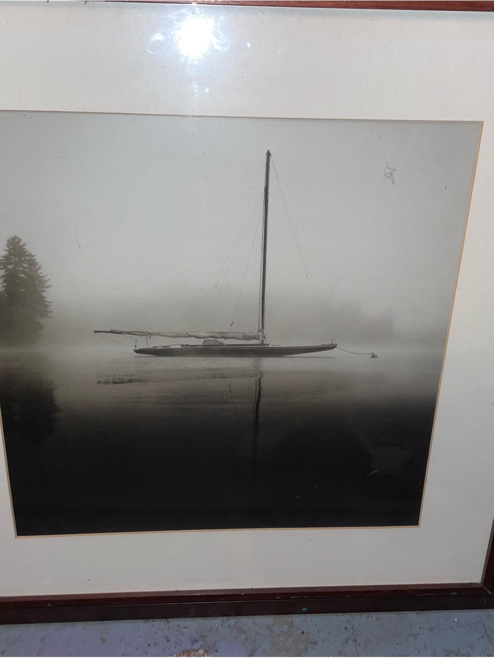 Framed Misty Sailboat Wall Art - Black and White